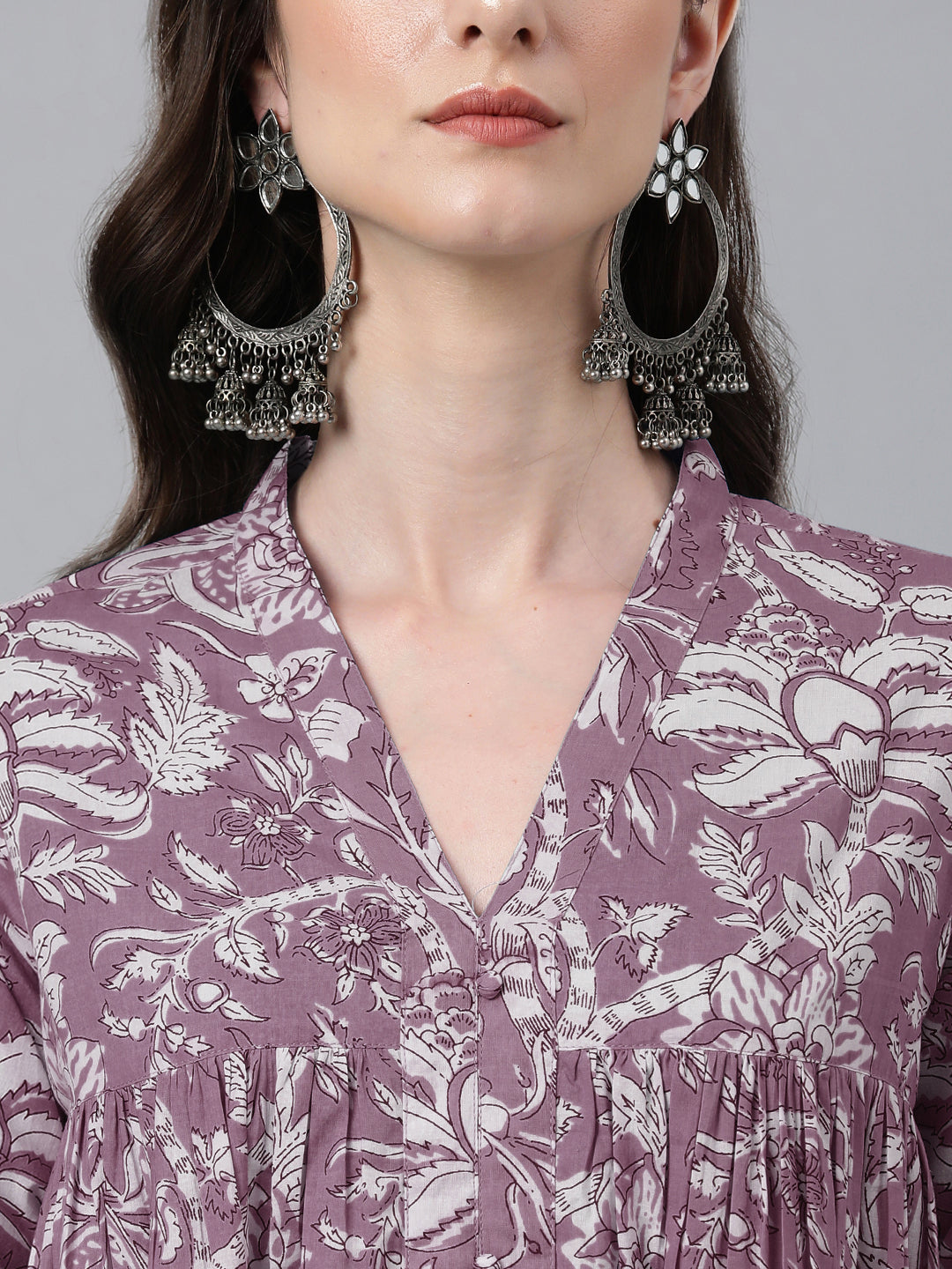 Janasya Light Cotton Floral Flared Kurta