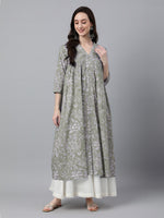 Thumbnail for Janasya Light Cotton Floral Flared Kurta