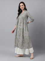 Thumbnail for Janasya Light Cotton Floral Flared Kurta