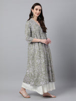 Thumbnail for Janasya Light Cotton Floral Flared Kurta