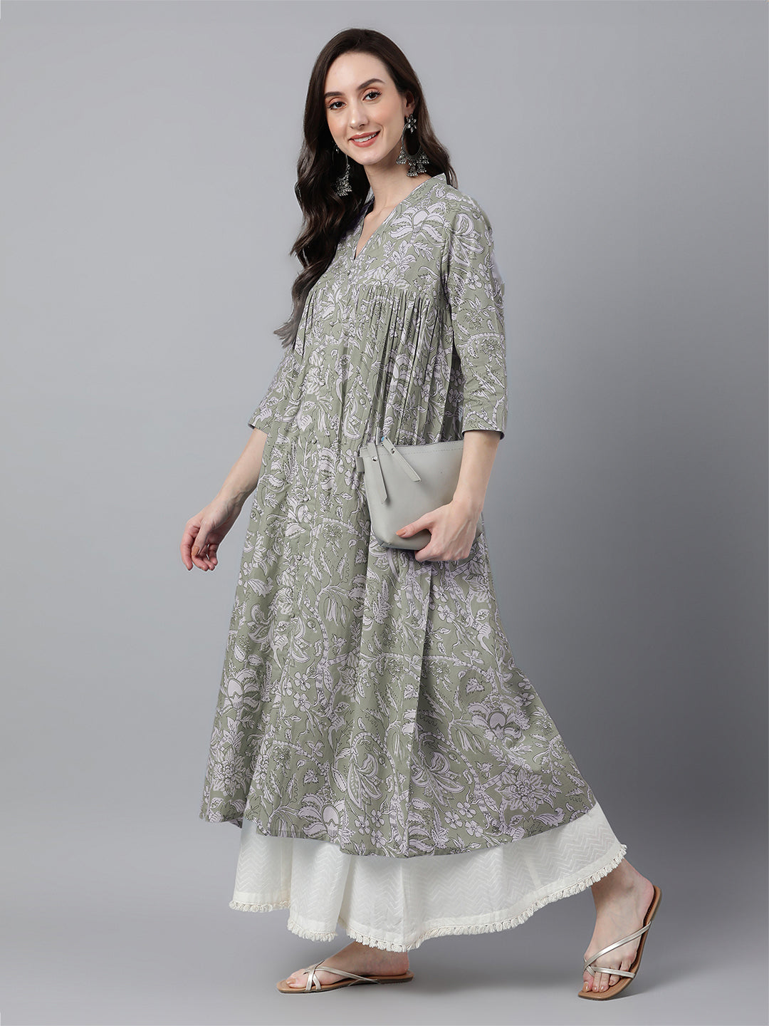 Janasya Light Cotton Floral Flared Kurta