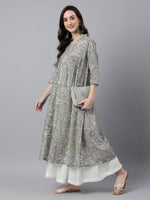Thumbnail for Janasya Light Cotton Floral Flared Kurta