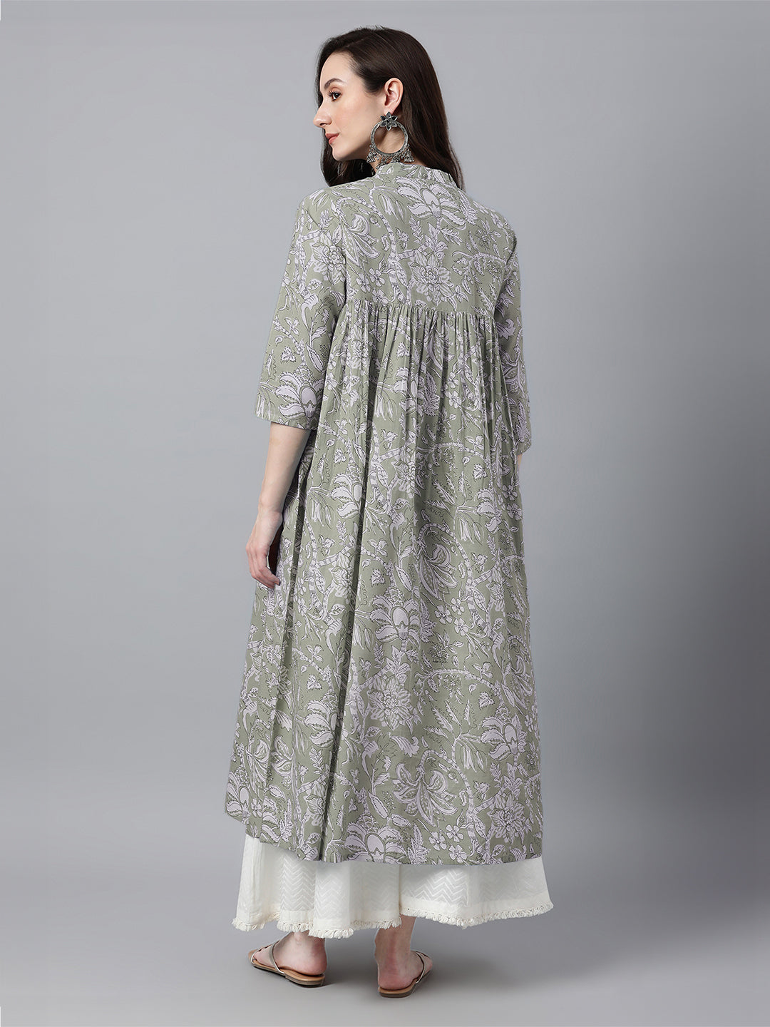 Janasya Light Cotton Floral Flared Kurta