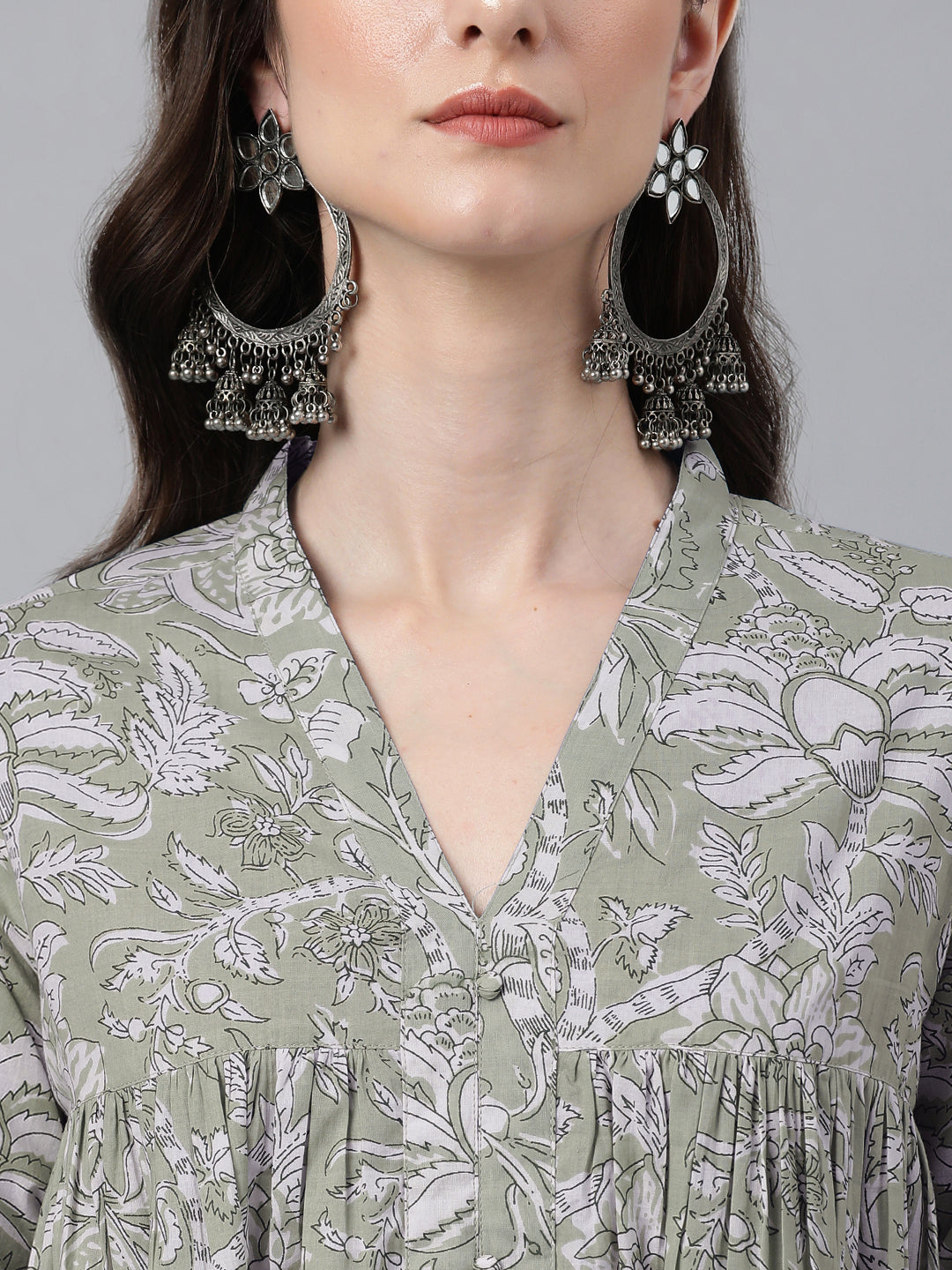 Janasya Light Cotton Floral Flared Kurta