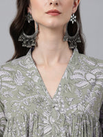 Thumbnail for Janasya Light Cotton Floral Flared Kurta