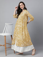 Thumbnail for Janasya Light Cotton Floral Flared Kurta