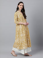 Thumbnail for Janasya Light Cotton Floral Flared Kurta
