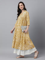 Thumbnail for Janasya Light Cotton Floral Flared Kurta
