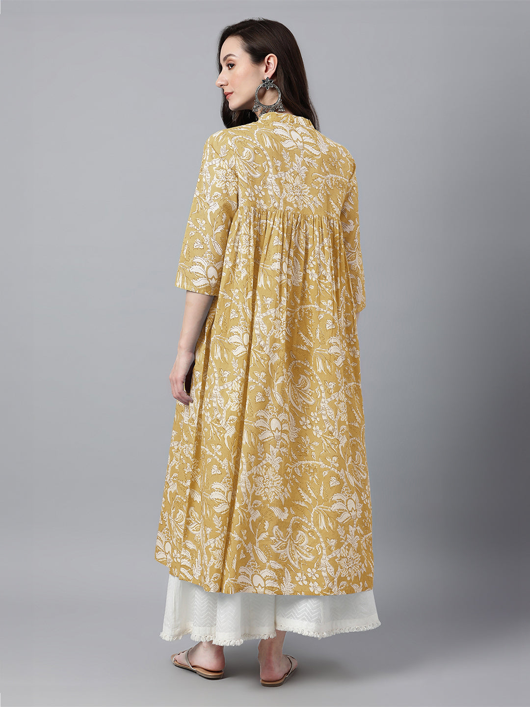 Janasya Light Cotton Floral Flared Kurta