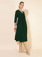 Thumbnail for Janasya Dark Silk Blend Embroidered A-Line Kurta