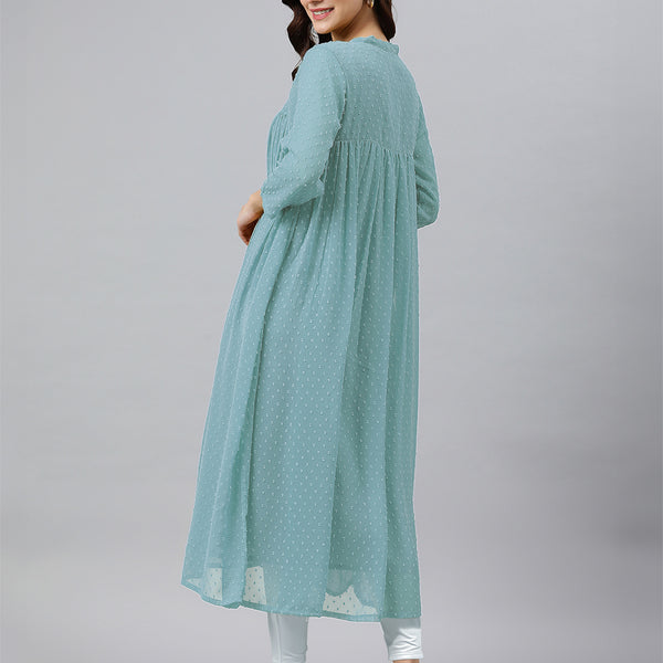 Janasya Light Dobby Chiffon Self Design Flared Kurta
