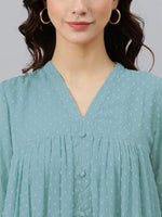 Thumbnail for Janasya Light Dobby Chiffon Self Design Flared Kurta