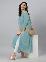 Thumbnail for Janasya Light Dobby Chiffon Self Design Flared Kurta