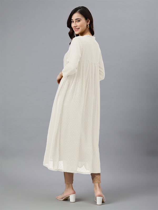 Janasya Light Dobby Chiffon Self Design Flared Kurta