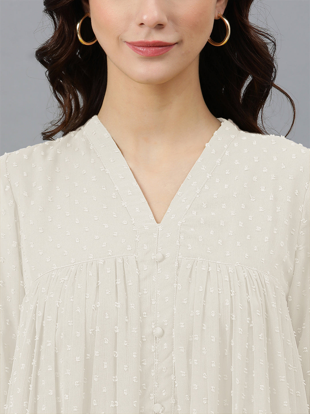 Janasya Light Dobby Chiffon Self Design Flared Kurta