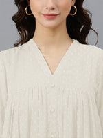 Thumbnail for Janasya Light Dobby Chiffon Self Design Flared Kurta