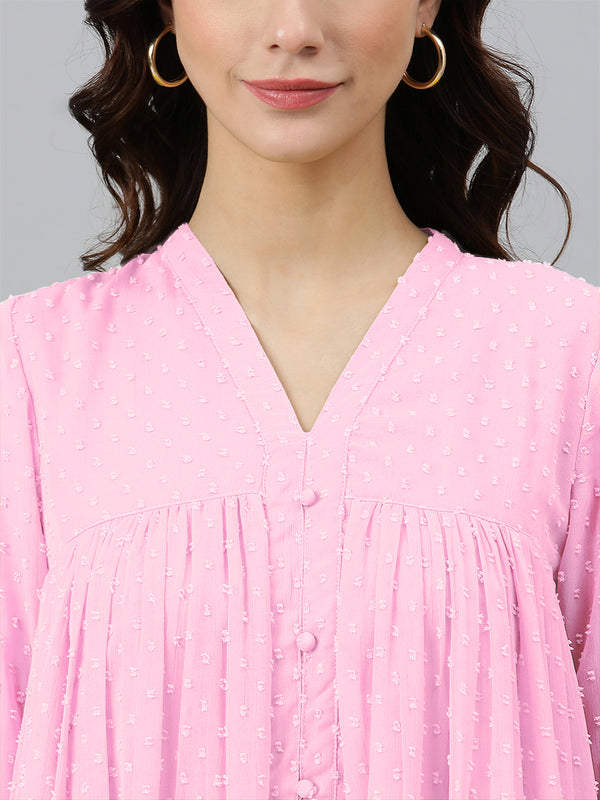 Janasya Light Dobby Chiffon Self Design Flared Kurta