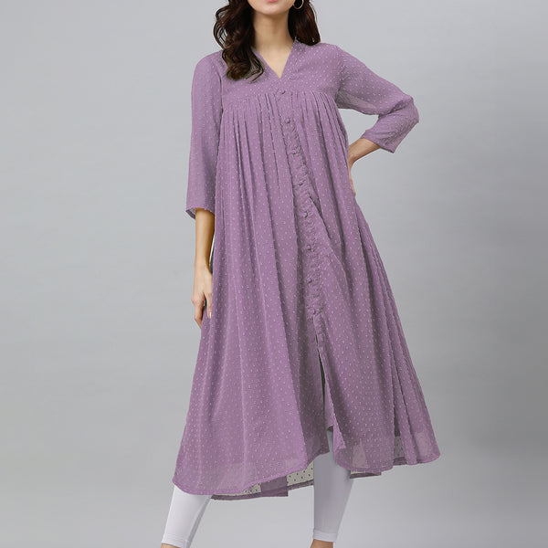 Janasya Light Dobby Chiffon Solid Flared Kurta