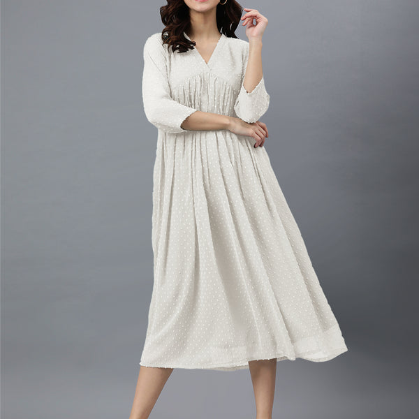 Janasya Bright Dobby Chiffon Self Design Flared Kurta - Distacart