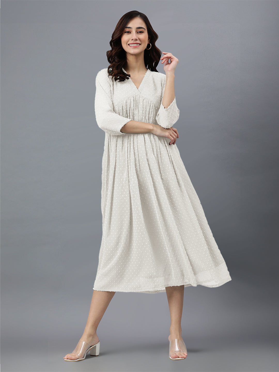 Janasya Bright Dobby Chiffon Self Design Flared Kurta - Distacart