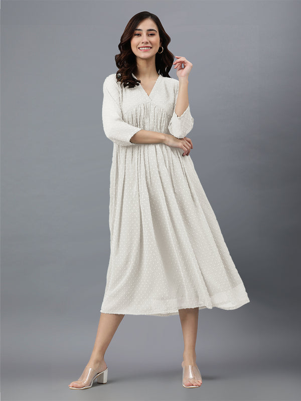 Janasya Bright Dobby Chiffon Self Design Flared Kurta