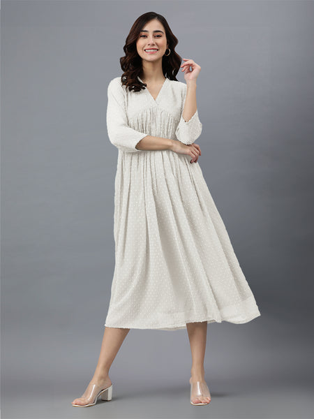 Janasya Bright Dobby Chiffon Self Design Flared Kurta