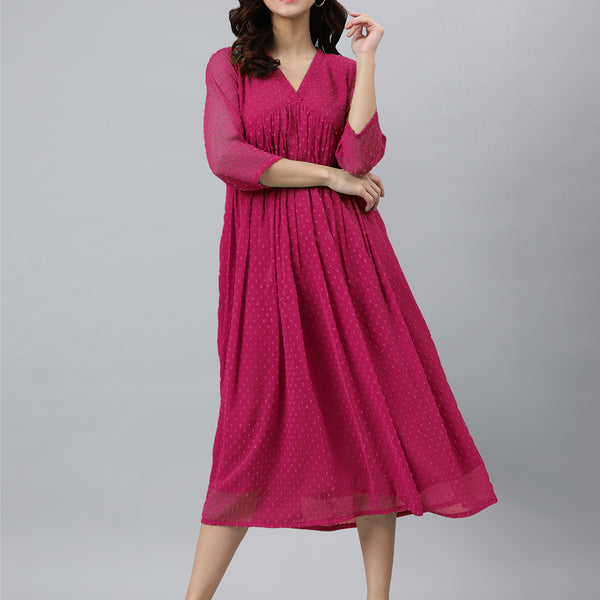 Janasya Bright Dobby Chiffon Self Design Flared Kurta