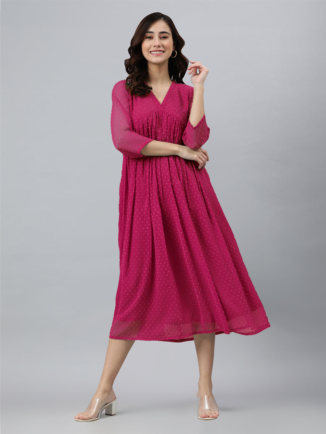 Janasya Bright Dobby Chiffon Self Design Flared Kurta - Distacart