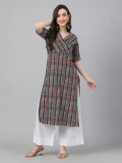 Janasya Dark Cotton Geometric Straight Kurta - Distacart