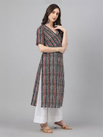 Thumbnail for Janasya Dark Cotton Geometric Straight Kurta