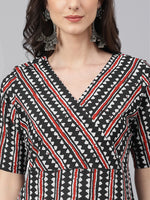 Thumbnail for Janasya Dark Cotton Geometric Straight Kurta