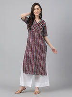 Thumbnail for Janasya Dark Cotton Geometric Straight Kurta