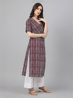 Thumbnail for Janasya Dark Cotton Geometric Straight Kurta