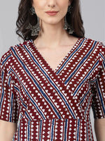 Thumbnail for Janasya Dark Cotton Geometric Straight Kurta