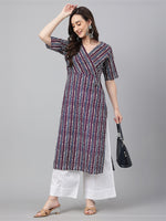 Thumbnail for Janasya Dark Cotton Geometric Straight Kurta