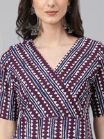Thumbnail for Janasya Dark Cotton Geometric Straight Kurta