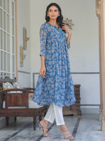 Thumbnail for Janasya Dark Chiffon Floral A-Line Kurta