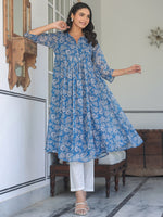 Thumbnail for Janasya Dark Chiffon Floral A-Line Kurta