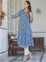 Thumbnail for Janasya Dark Chiffon Floral A-Line Kurta