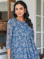 Thumbnail for Janasya Dark Chiffon Floral A-Line Kurta