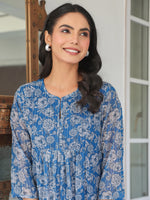 Thumbnail for Janasya Dark Chiffon Floral A-Line Kurta