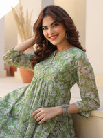Thumbnail for Janasya Dark Chiffon Floral A-Line Kurta