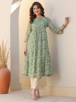 Thumbnail for Janasya Dark Chiffon Floral A-Line Kurta