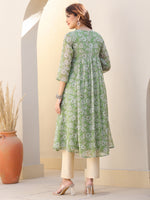 Thumbnail for Janasya Dark Chiffon Floral A-Line Kurta