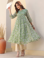 Thumbnail for Janasya Dark Chiffon Floral A-Line Kurta