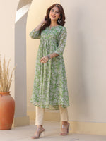 Thumbnail for Janasya Dark Chiffon Floral A-Line Kurta