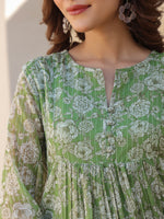 Thumbnail for Janasya Dark Chiffon Floral A-Line Kurta