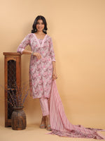 Thumbnail for Janasya Light Cotton Floral Straight Kurta Set