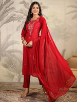 Thumbnail for Janasya Dark Chanderi Embroidered Straight Kurta Set