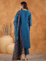 Thumbnail for Janasya Dark Silk Blend Yoke Embroidery Straight Kurta Set